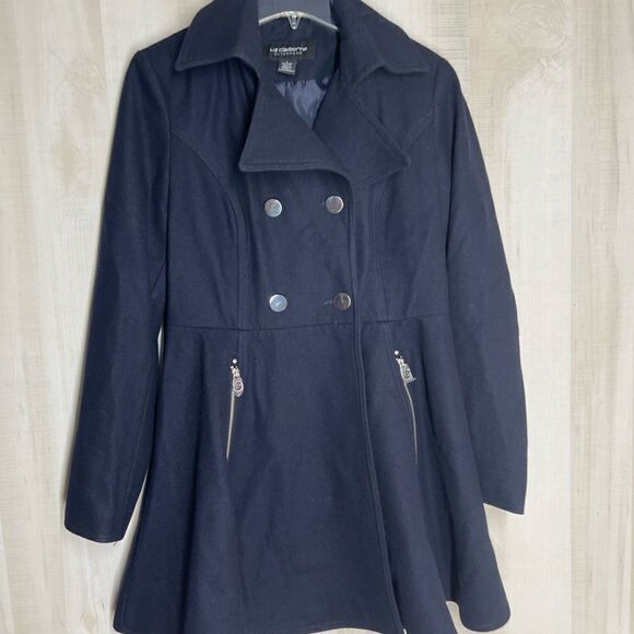 Liz Claiborne navy wool‎ double breasted coat, size large - Picture 3 of 15